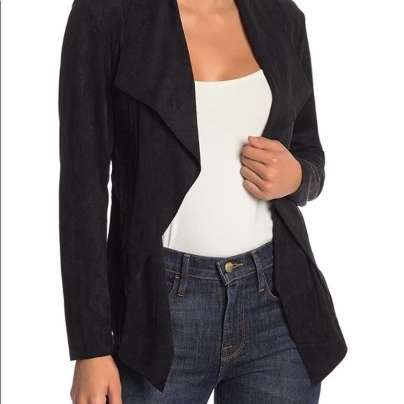 Catherine Malandrino Black Faux Suede Open Cascade Waterfall Jacket Petite Small - Picture 1 of 13
